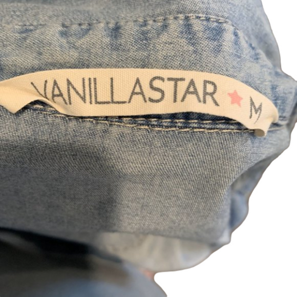 Vanilla Star Denim long sleeve shirt w/ snap buttons, fringe bottom size Med - Picture 3 of 10